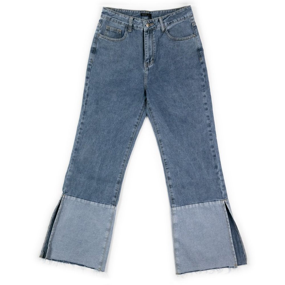 NEW SHEIN MOTF high rise wide leg two-tone jean w/ raw hem size L